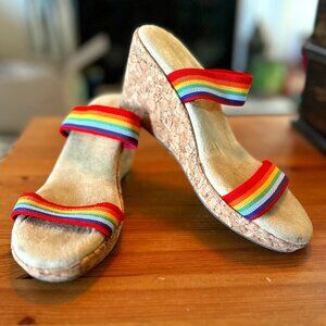 Apostrophe Rainbow Strap Cork Wedge Sandals Style Riley Womens Size 8M